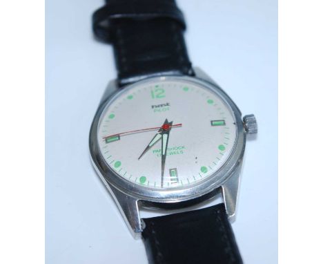 A gent's HMT Pilot steel cased wristwatch, having Parashock 17-jewel manual wind movement, case dia.35mm; together with a gen