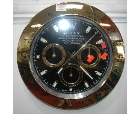A reproduction wall clock, the dial in the form of a Rolex Oyster Perpetual Superlative Chronometer watch dial, dia.33cm