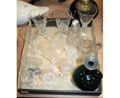 A collection of 19th century and later glassware, to include a Victorian beehive decanter, rummers, salt etc 