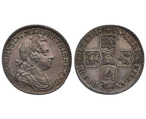 George I (1714-27), silver Shilling, 1720, first laureate and draped bust right, Latin legend and toothed border surrounding,