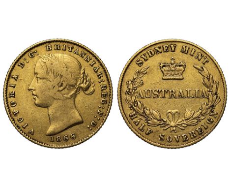Australia, Victoria (1837-1901), gold Half-Sovereign, 1866 Sydney mint, second filleted head with a wreath of banksia left, d