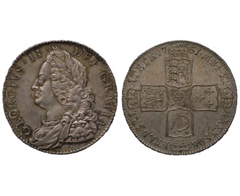 George II (1727-60), silver Halfcrown, 1751, older laureate and draped bust left, legend and toothed border surrounding, GEOR