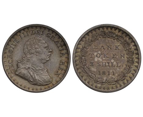 George III (1760-1820), silver Bank Token of Three Shillings, 1811, first laureate and cuirassed bust right, front leaf at to