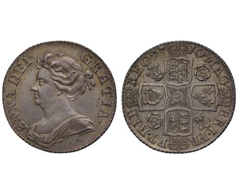 Anne (1702-14), silver Post-Union Shilling, 1710, roses and plumes reverse, third draped bust left, Latin legend and toothed 