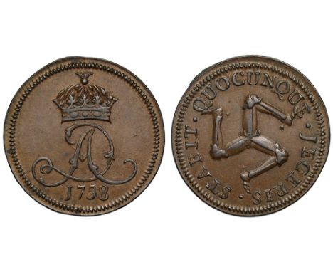 James Murray, 2nd Duke of Athol (1736-65), copper Penny, 1758, crowned DA cypher over date, toothed outer border both sides, 