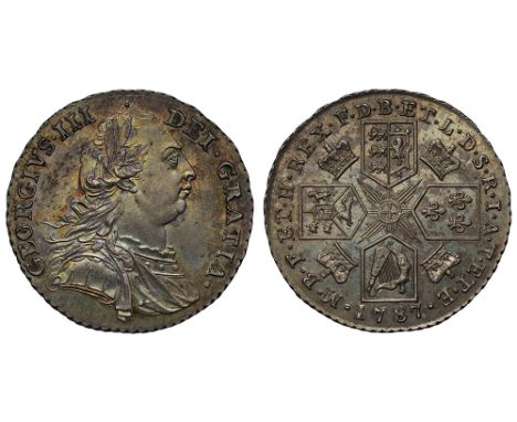 George III (1760-1820), silver Shilling, 1787, variety without hearts, laureate and draped bust right, legend surrounding, GE