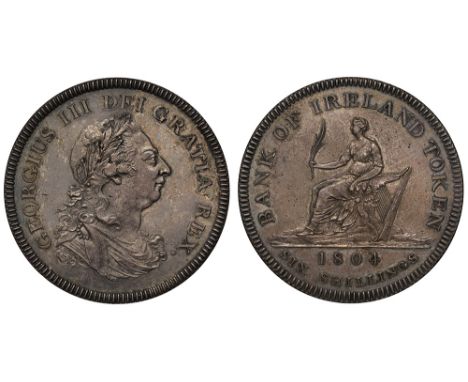 George III (1760-1820), silver Proof Bank of Ireland Six Shillings, 1804, laureate and draped bust right, top leaf of laurel 