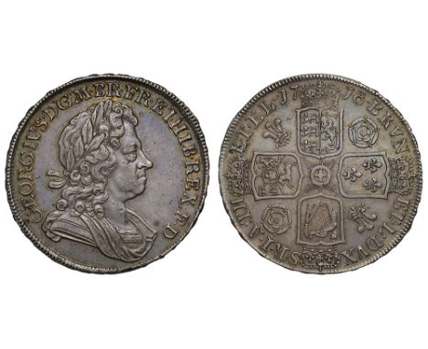 George I (1714-27), silver Crown, 1718, 8 struck over 6 in date, laureate and draped bust right, Latin legend and toothed bor