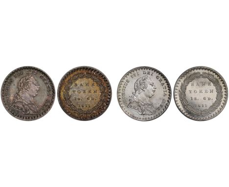 George III (1760-1820), silver Bank Tokens of Eighteenpence (2), both 1811, first laureate and cuirassed bust right, Latin le