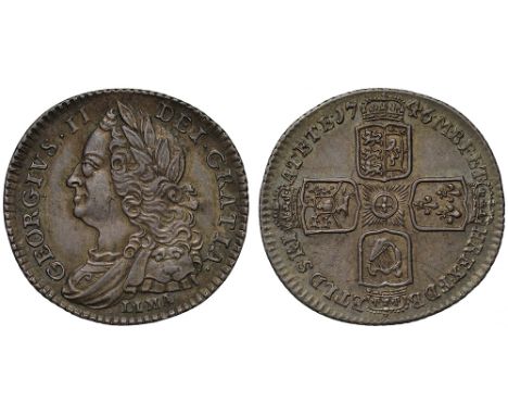 George II (1727-60), silver Sixpence, 1746, LIMA below older laureate and draped bust left, legend with V in King’s name and 