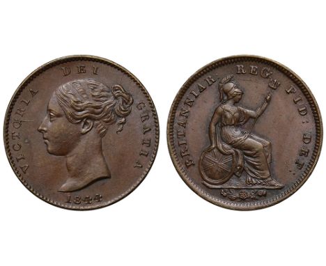 Victoria (1837-1901), copper Third-Farthing, 1844, issued for use in Malta, young head left, legend and toothed border surrou