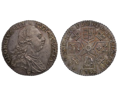 George III (1760-1820), silver Shilling, 1787, variety with no stops at date which has 7 struck over 6, laureate and draped b