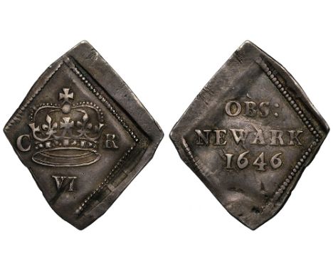 Charles I (1625-49), silver obsidional Newark Sixpence, 1646, Royal crown, C to left, R to right, denomination below in Roman