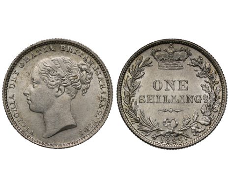 Victoria (1837-1901), silver Shilling, 1885, fourth young head left, rev. ONE / SHILLING in two lines at centre of crowned la