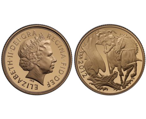 Elizabeth II (1952-), gold Proof Sovereign, 2012, fourth crowned head right, IRB initials below for designer Ian Rank-Broadle