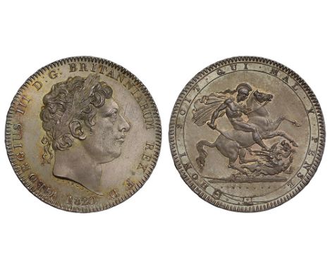 George III (1760-1820), silver Crown, 1820 LX, laureate head right, PISTRUCCI below truncation, date below, Latin legend and 