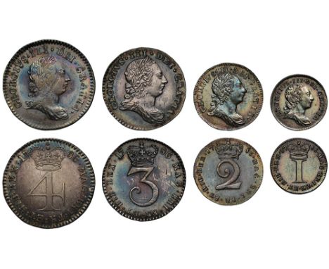 George III (1760-1820), silver Maundy Set, 1786, silver Fourpence, Threepence, Twopence and Penny, young laureate and draped 