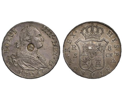 George III (1760-1820), oval countermark upon Spanish Eight Reales of King Charles IIII (1788-1808), 1795 CN, struck in Sevil