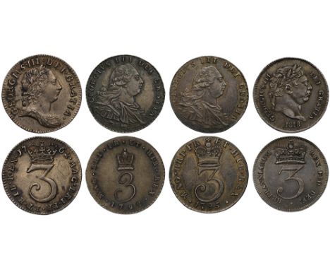 George III (1760-1820), silver Threepences (4), 1762, young laureate head right, legend and toothed border surrounding, GEORG