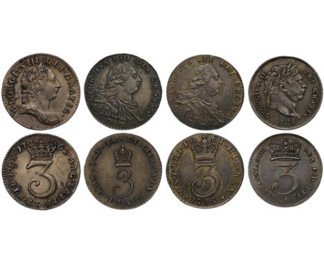 George III (1760-1820), silver Threepences (4), 1762, young laureate head right, legend and toothed border surrounding, GEORG