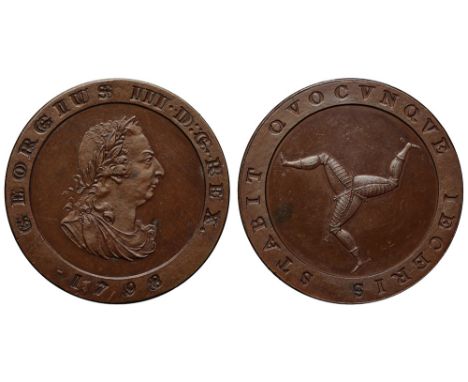 Isle of Man, George III (1760-1820), bronzed copper Proof Halfpenny, 1798, laureate and draped bust right, raised rim surroun