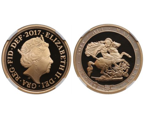 Elizabeth II (1952-), gold Proof Two-Pounds, 2017, crowned head right, JC initials below for designer Jody Clark, Latin legen