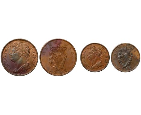 George IV (1820-30), copper Penny and Halfpenny, 1822, laureate and draped bust left, legend and toothed border surrounding, 
