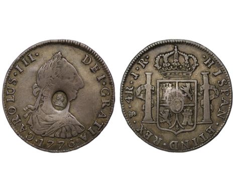 George III (1760-1820), oval countermark upon Spanish Eight Reales of King Charles III (1759-88), 1776 JR, struck in Potosi, 