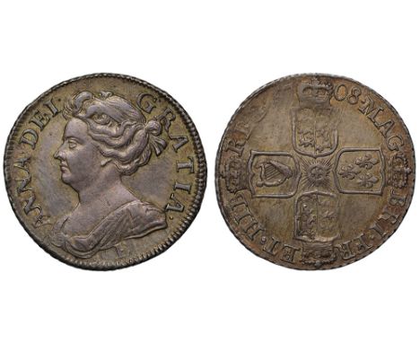 Anne (1702-14), silver Post-Union Shilling, 1708, Edinburgh Mint, struck from a London obverse die and local reverse die, E b