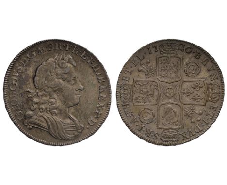 George I (1714-27), silver Halfcrown, 1720, 20 of date struck over 17, roses and plumes reverse, laureate and draped bust rig