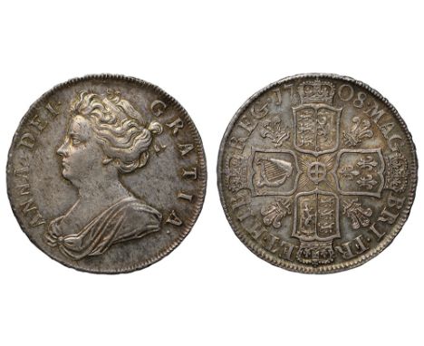 Anne (1702-14), silver Post-Union Halfcrown, 1708, plumes reverse, first draped bust left, Latin legend and toothed border su