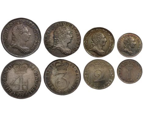 George III (1760-1820), silver Maundy Set, 1784, Fourpence, Threepence, Twopence, Penny, young laureate and draped bust right