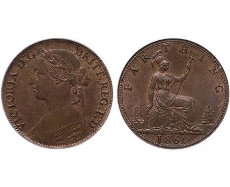 Victoria (1837-1901), bronze Farthing, 1860 TB/BB mule, with four berry obverse, "bun" type laureate and draped bust left, La