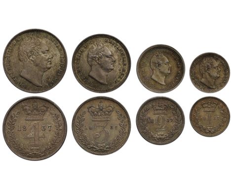 William IV (1830-37), silver Maundy Set, 1837, Fourpence, Threepence, Twopence, Penny, laureate head right, Latin legend and 