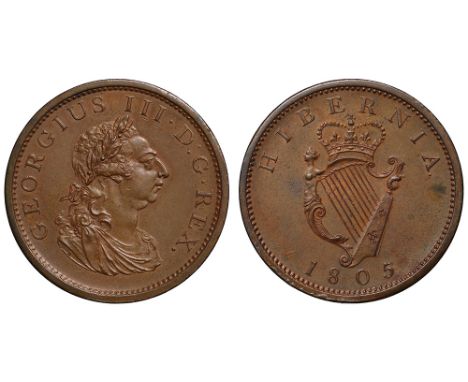 George III (1760-1820), copper Penny, 1805, struck by the Soho Mint, laureate and draped bust right, raised K on shoulder for