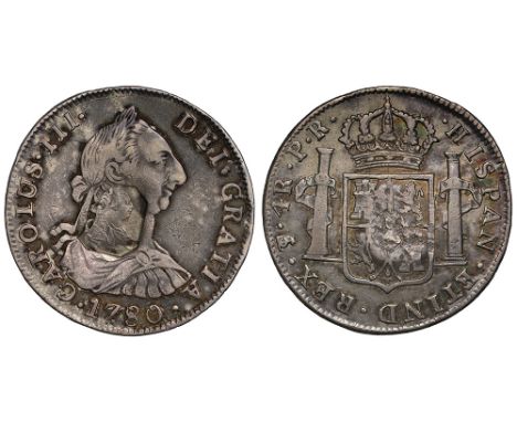 George III (1760-1820), octagonal countermark upon Spanish Four Reales of King Charles III (1759-88), 1780 PR, struck in Poto