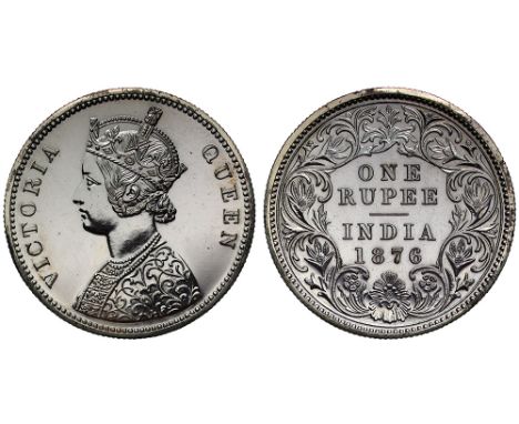 India, Uniform Coinage, Victoria (1837-1901), silver Proof Restrike Rupee, 1876C, Calcutta, v on groundline, crescent on shou