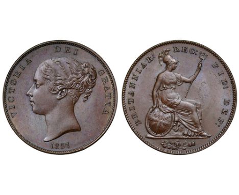 Victoria (1837-1901), copper Penny, 1857 PT, with a bronzed specimen finish, young filleted head left, W.W. incuse on truncat