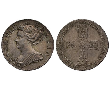 Anne (1702-14), silver Pre-Union Sixpence, 1705, draped bust left, Latin legend and toothed border surrounding, ANNA.DEI. GRA