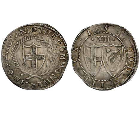 Commonwealth (1649-60), silver Shilling, 1653, English shield within laurel and palm branch, legends in English language, ini