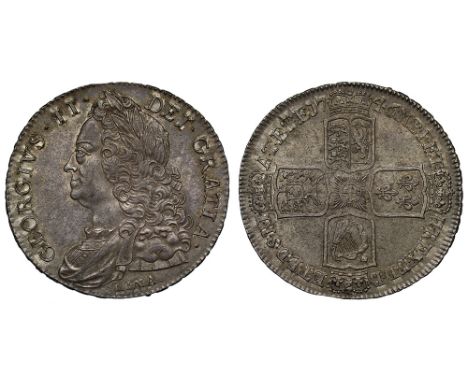George II (1727-60), silver Crown, 1746, LIMA below older laureate and draped bust left, Latin legend and toothed border surr