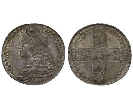 George II (1727-60), silver Crown, 1746, LIMA below older laureate and draped bust left, Latin legend and toothed border surr