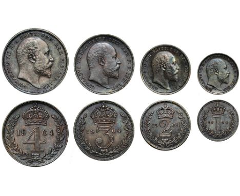 Edward VII (1901-10), silver Maundy Set, 1904, silver Fourpence, Threepence, Twopence and Penny, bare head right, rev. crowne