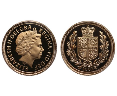 Elizabeth II (1952-), gold Proof Half-Sovereign, 2002, crowned head right, IRB initials below for designer Ian Rank-Broadley,