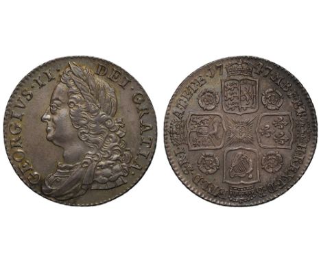 George II (1727-60), silver Shilling, 1747, roses reverse, older laureate and draped bust left, legend and toothed border sur