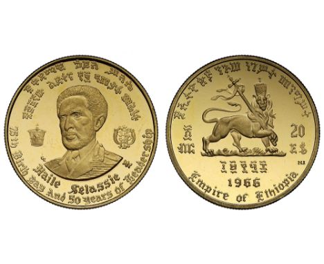 Ethiopia, Haile Selassie (1930-74), gold Proof 20-Dollars, 1966, commemorating his 75th birthday and 50th year of leadership,