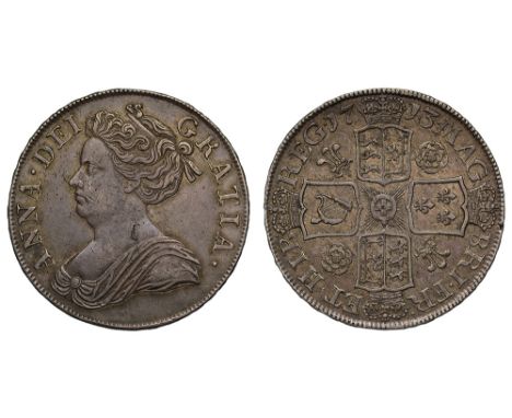 Anne (1702-14), silver Post-Union Crown, 1713, third draped bust left, Latin legend and toothed border surrounding, ANNA.DEI 