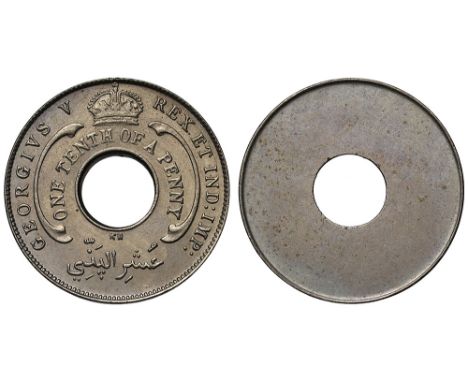 British West Africa, uniface obverse strike of the cupro-nickel 1/10-Penny, no date, Kings Norton Mint (cf KM 7). Good very f