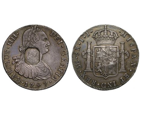 George III (1760-1820), octagonal countermark upon Spanish Eight Reales of King Charles IIII (1788-1808), 1797 IJ, struck in 