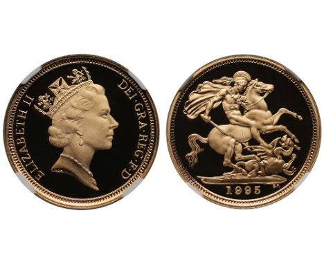 Elizabeth II (1952-), gold Proof Half-Sovereign, 1995, crowned head right, RDM incuse on truncation for designer Raphael Makl